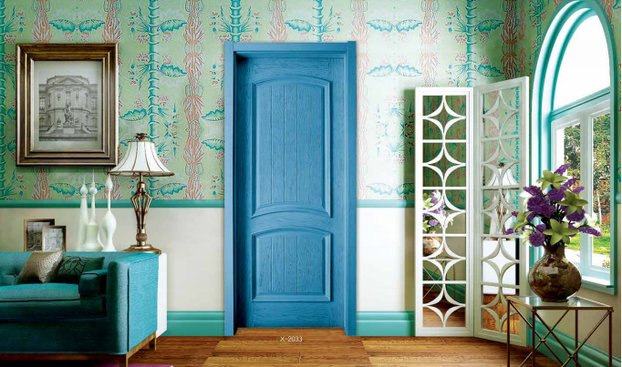 鑫順來X-2033雕花帶扣線隔音平開地中海蘭實木烤漆門