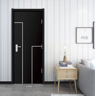 鑫順來X-2076雕花鑲金屬條平開隔音實木烤漆門