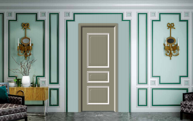 鑫順來X-2445雕花鑲扣線實木烤漆門