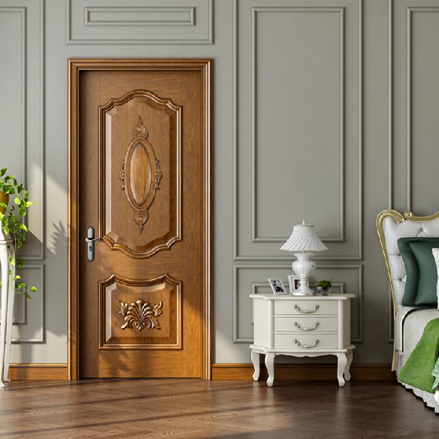 廠價直銷鑫順來X-8022平開外扣雕花實木烤漆門