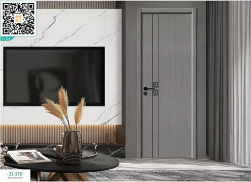 廠價(jià)新款鑫順來(lái)21-178掃碼輕奢鑲金屬條木門，掃二維碼看裝修風(fēng)格