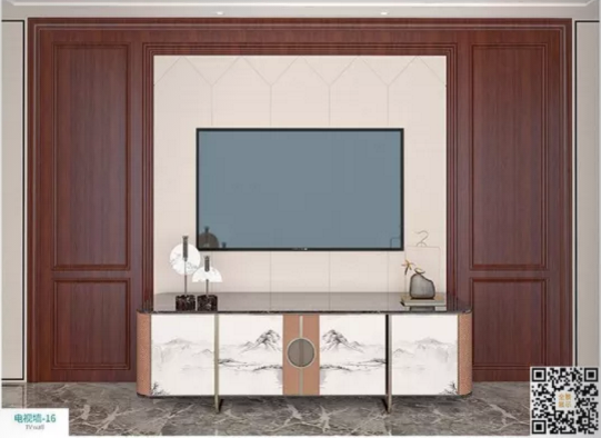廠價新款鑫順來DQ-16掃碼中式電視墻,掃二維碼看裝修風(fēng)格